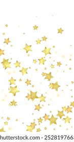 Superposición de Vector de estrellas mágicas.  Estrellas de oro esparcidas al azar, cayendo, flotando.  Caótica Plantilla infantil de ensueño. Cuento de hadas de Vector sobre fondo blanco.