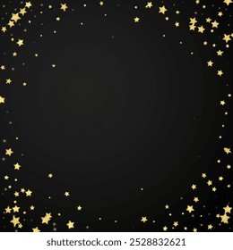 Magic stars vector overlay.  Gold stars scattered around randomly, falling down, floating.  Chaotic dreamy childish overlay template. on black background.