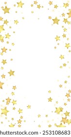 Superposición de Vector de estrellas mágicas.  Estrellas de oro esparcidas al azar, cayendo, flotando.  Caótica Plantilla infantil de ensueño. Vector mágico superpuesto sobre fondo blanco.