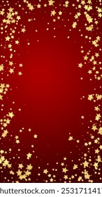 Magic stars vector overlay.  Gold stars scattered around randomly, falling down, floating.  Chaotic dreamy childish overlay template. Vector fairytale  on red background.