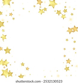 Superposición de Vector de estrellas mágicas.  Estrellas de oro esparcidas al azar, cayendo, flotando.  Caótica Plantilla infantil de ensueño. Cuento de hadas de Vector sobre fondo blanco.