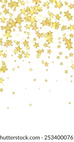 Magic stars vector overlay.  Gold stars scattered around randomly, falling down, floating.  Chaotic dreamy childish overlay template. Vector fairytale  on white background.