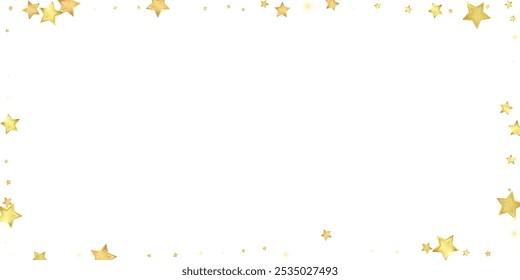 Superposición de Vector de estrellas mágicas.  Estrellas de oro esparcidas al azar, cayendo, flotando.  Caótica Plantilla infantil de ensueño. Vector encantador con estrellas mágicas sobre fondo blanco.