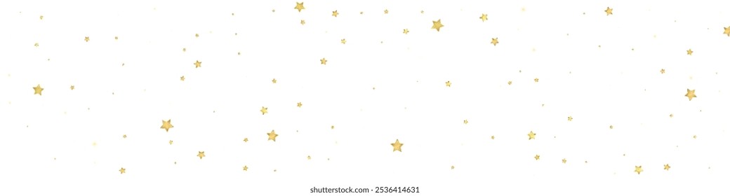 Magic stars vector overlay.  Gold stars scattered around randomly, falling down, floating.  Chaotic dreamy childish overlay template. Vector magic overlay  on white background.