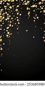 Magic stars vector overlay.  Gold stars scattered around randomly, falling down, floating.  Chaotic dreamy childish overlay template. on black background.