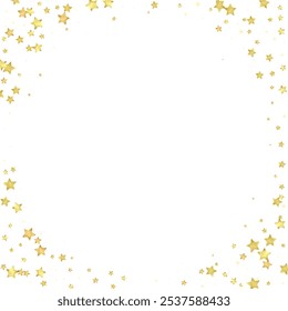 Magic stars vector overlay.  Gold stars scattered around randomly, falling down, floating.  Chaotic dreamy childish overlay template. Miraculous starry night vector  on white background.