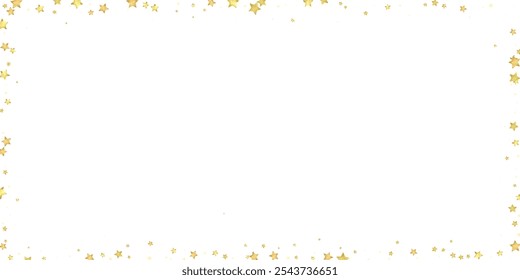 Magic stars vector overlay.  Gold stars scattered around randomly, falling down, floating.  Chaotic dreamy childish overlay template. Enchanting vector with magic stars on white background.