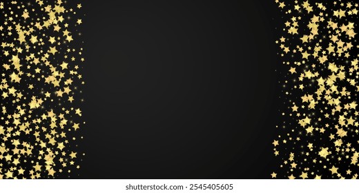 Magic stars vector overlay.  Gold stars scattered around randomly, falling down, floating.  Chaotic dreamy childish overlay template. on black background.