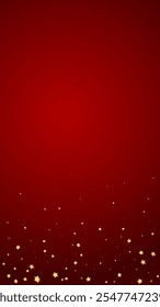 Magic stars vector overlay.  Gold stars scattered around randomly, falling down, floating.  Chaotic dreamy childish overlay template. Enchanting vector with magic stars on red background.