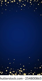 Magic stars vector overlay.  Gold stars scattered around randomly, falling down, floating.  Chaotic dreamy childish overlay template. on dark blue background.