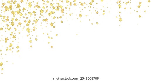 Superposición de Vector de estrellas mágicas.  Estrellas de oro esparcidas al azar, cayendo, flotando.  Caótica Plantilla infantil de ensueño. Vector encantador con estrellas mágicas sobre fondo blanco.