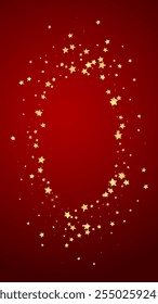 Magic stars vector overlay.  Gold stars scattered around randomly, falling down, floating.  Chaotic dreamy childish overlay template. Miraculous starry night vector  on red background.