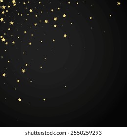Magic stars vector overlay.  Gold stars scattered around randomly, falling down, floating.  Chaotic dreamy childish overlay template. Vector magic overlay  on black background.
