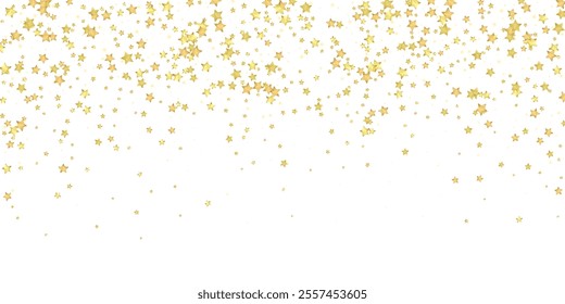 Magic stars vector overlay.  Gold stars scattered around randomly, falling down, floating.  Chaotic dreamy childish overlay template. Vector fairytale  on white background.