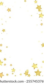 Magic stars vector overlay.  Gold stars scattered around randomly, falling down, floating.  Chaotic dreamy childish overlay template. on white background.