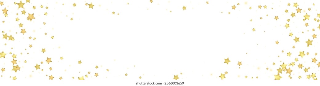 Magic stars vector overlay.  Gold stars scattered around randomly, falling down, floating.  Chaotic dreamy childish overlay template. Enchanting vector with magic stars on white background.