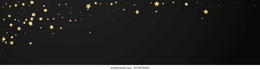 Magic stars vector overlay.  Gold stars scattered around randomly, falling down, floating.  Chaotic dreamy childish overlay template. Miraculous starry night vector  on black background.