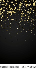 Magic stars vector overlay.  Gold stars scattered around randomly, falling down, floating.  Chaotic dreamy childish overlay template. Miraculous starry night vector  on black background.