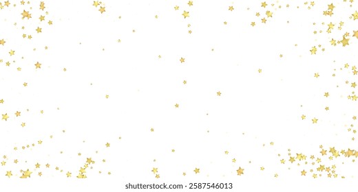 Magic stars vector overlay.  Gold stars scattered around randomly, falling down, floating.  Chaotic dreamy childish overlay template. Vector magic overlay  on white background.