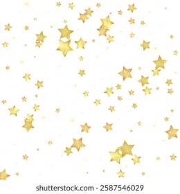 Magic stars vector overlay.  Gold stars scattered around randomly, falling down, floating.  Chaotic dreamy childish overlay template. Vector fairytale  on white background.