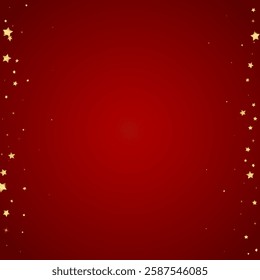 Magic stars vector overlay.  Gold stars scattered around randomly, falling down, floating.  Chaotic dreamy childish overlay template. Vector magic overlay  on red background.