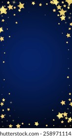 Magic stars vector overlay.  Gold stars scattered around randomly, falling down, floating.  Chaotic dreamy childish overlay template. Vector magic overlay  on dark blue background.