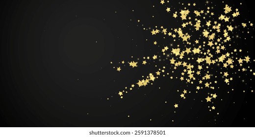 Magic stars vector overlay.  Gold stars scattered around randomly, falling down, floating.  Chaotic dreamy childish overlay template. Vector magic overlay  on black background.