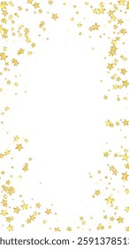 Magic stars vector overlay.  Gold stars scattered around randomly, falling down, floating.  Chaotic dreamy childish overlay template. Magical cartoon night sky on white background.
