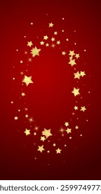 Magic stars vector overlay.  Gold stars scattered around randomly, falling down, floating.  Chaotic dreamy childish overlay template. Vector fairytale  on red background.