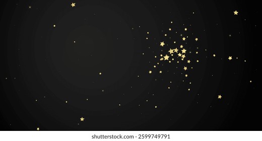 Magic stars vector overlay.  Gold stars scattered around randomly, falling down, floating.  Chaotic dreamy childish overlay template. Miraculous starry night vector  on black background.