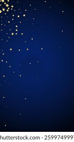 Magic stars vector overlay.  Gold stars scattered around randomly, falling down, floating.  Chaotic dreamy childish overlay template. Vector magic overlay  on dark blue background.