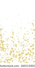 Magic stars vector overlay.  Gold stars scattered around randomly, falling down, floating.  Chaotic dreamy childish overlay template. Vector fairytale  on white background.
