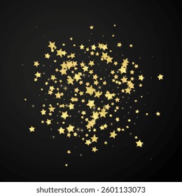 Magic stars vector overlay.  Gold stars scattered around randomly, falling down, floating.  Chaotic dreamy childish overlay template. on black background.