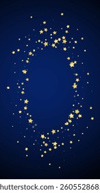 Magic stars vector overlay.  Gold stars scattered around randomly, falling down, floating.  Chaotic dreamy childish overlay template. on dark blue background.
