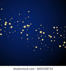 Magic stars vector overlay.  Gold stars scattered around randomly, falling down, floating.  Chaotic dreamy childish overlay template. on dark blue background.