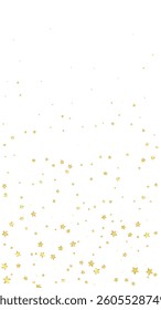 Magic stars vector overlay.  Gold stars scattered around randomly, falling down, floating.  Chaotic dreamy childish overlay template. Magical cartoon night sky on white background.