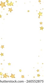 Magic stars vector overlay.  Gold stars scattered around randomly, falling down, floating.  Chaotic dreamy childish overlay template. Magical cartoon night sky on white background.