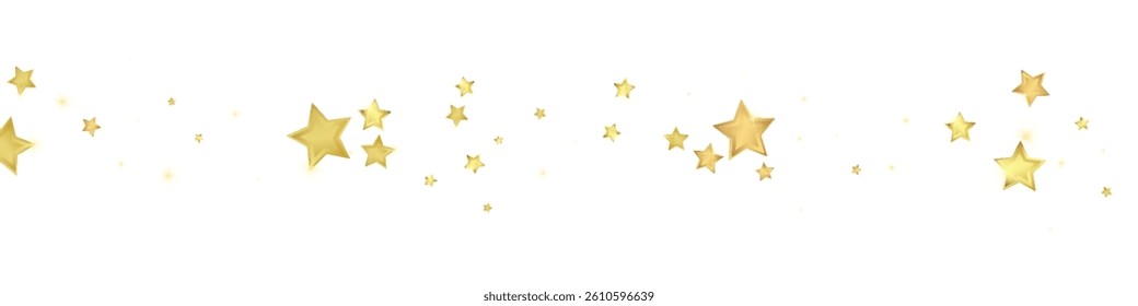 Magic stars vector overlay.  Gold stars scattered around randomly, falling down, floating.  Chaotic dreamy childish overlay template. Enchanting vector with magic stars on white background.