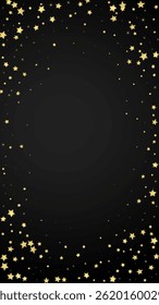 Magic stars vector overlay.  Gold stars scattered around randomly, falling down, floating.  Chaotic dreamy childish overlay template. Vector fairytale  on black background.