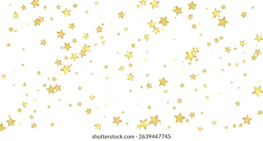 Magic stars vector overlay.  Gold stars scattered around randomly, falling down, floating.  Chaotic dreamy childish overlay template. Vector magic overlay  on white background.