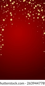 Magic stars vector overlay.  Gold stars scattered around randomly, falling down, floating.  Chaotic dreamy childish overlay template. on red background.