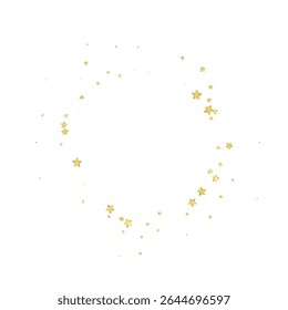 Magic stars vector overlay.  Gold stars scattered around randomly, falling down, floating.  Chaotic dreamy childish overlay template. Enchanting vector with magic stars on white background.