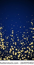 Magic stars vector overlay.  Gold stars scattered around randomly, falling down, floating.  Chaotic dreamy childish overlay template. on dark blue background.