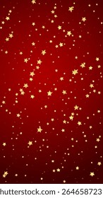 Magic stars vector overlay.  Gold stars scattered around randomly, falling down, floating.  Chaotic dreamy childish overlay template. Miraculous starry night vector  on red background.