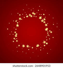 Magic stars vector overlay.  Gold stars scattered around randomly, falling down, floating.  Chaotic dreamy childish overlay template. on red background.