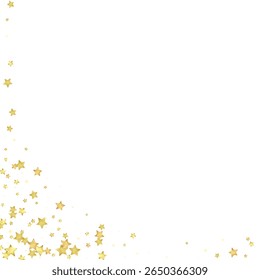 Superposición de Vector de estrellas mágicas.  Estrellas de oro esparcidas al azar, cayendo, flotando.  Caótica Plantilla infantil de ensueño. Vector encantador con estrellas mágicas sobre fondo blanco.