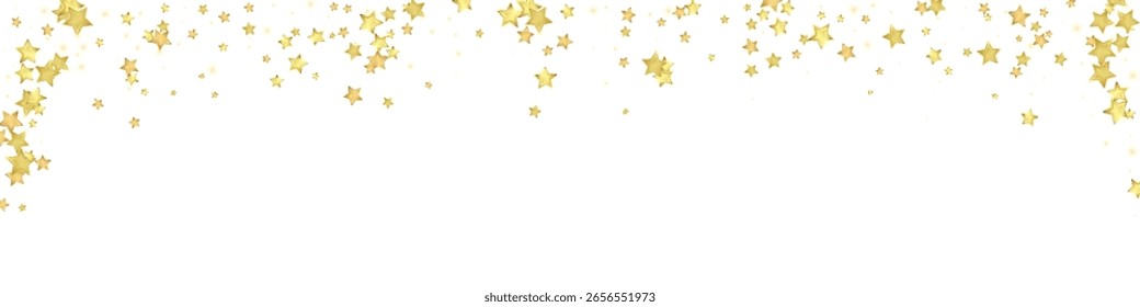 Sobreposição vetorial de estrelas mágicas.  Estrelas de ouro espalhadas aleatoriamente, caindo, flutuando.  Modelo caótico de sobreposição infantil sonhador. Sobreposição de magia vetorial sobre fundo branco.