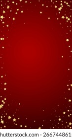 Superposición de Vector de estrellas mágicas.  Estrellas de oro esparcidas al azar, cayendo, flotando.  Caótica Plantilla infantil de ensueño. Milagroso Vector de noche estrellado sobre fondo rojo.
