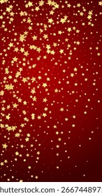 Magic stars vector overlay.  Gold stars scattered around randomly, falling down, floating.  Chaotic dreamy childish overlay template. on red background.