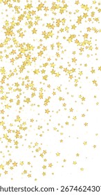 Superposición de Vector de estrellas mágicas.  Estrellas de oro esparcidas al azar, cayendo, flotando.  Caótica Plantilla infantil de ensueño. Cuento de hadas de Vector sobre fondo blanco.